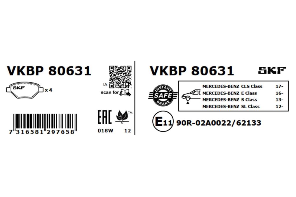 Jogo de 4 pastilhas de travão SKF ref. VKBP 80631